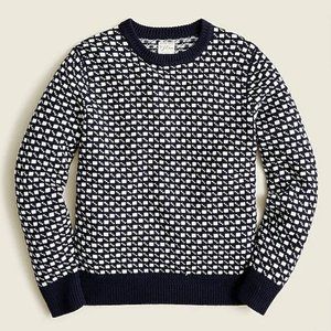 NWT J Crew Rugged Merino Wool Blue Geometric Nautical Jacquard Crewneck Sweater
